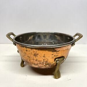 Vintage Copper Brass Berry Colander Strainer Collectible Kitchen Copper